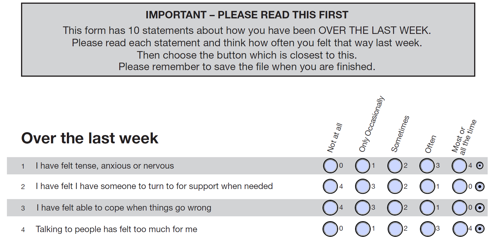 Fillable PDF forms for CORE measures : Clinical Outcomes in Routine  Evaluation (and CST)