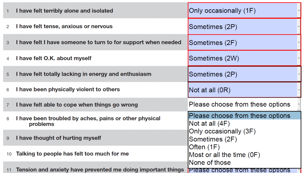 Fillable PDF forms for CORE measures : Clinical Outcomes in