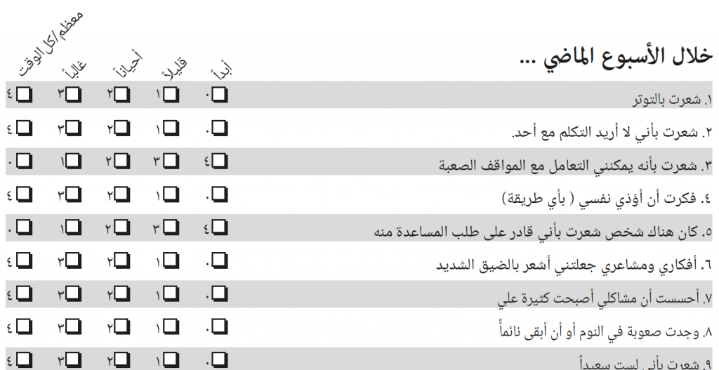 Items of the Arabic YP-CORE with score numbers in Arabic