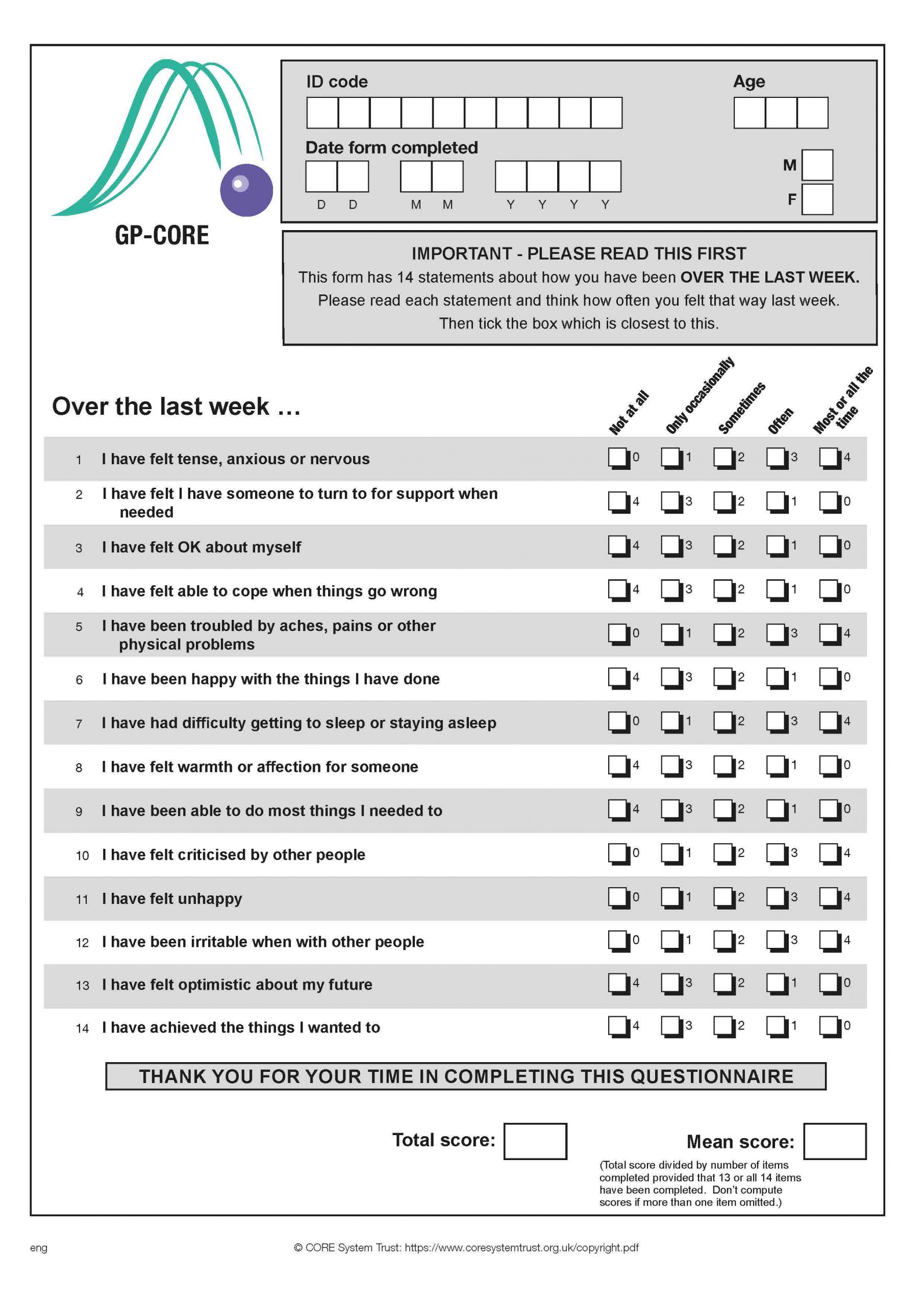 Instrument repository : Clinical Outcomes in Routine Evaluation